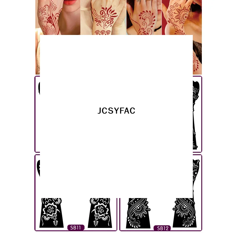 1 زوج أسود نقل اليد ملصقات الوشم المؤقت اليد الحناء الوشم قالب للنساء الجسم اللوحة الزهور الوشم الاستنسل #1