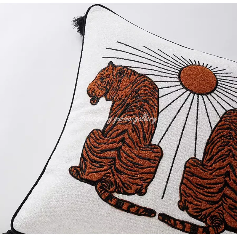 GUVINCI Bohemian Style Double Tigers Under The Sun Heavy Embroidered Cushion Cover Luxury Exotic Throw Pillowcase For Villa Home