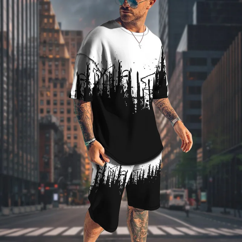 

2025 Men's Quick-drying T-shirt Shorts Set New American Fashion Trend Beach Set Sports Luxury Y2K Simple Short-sleeved Shorts