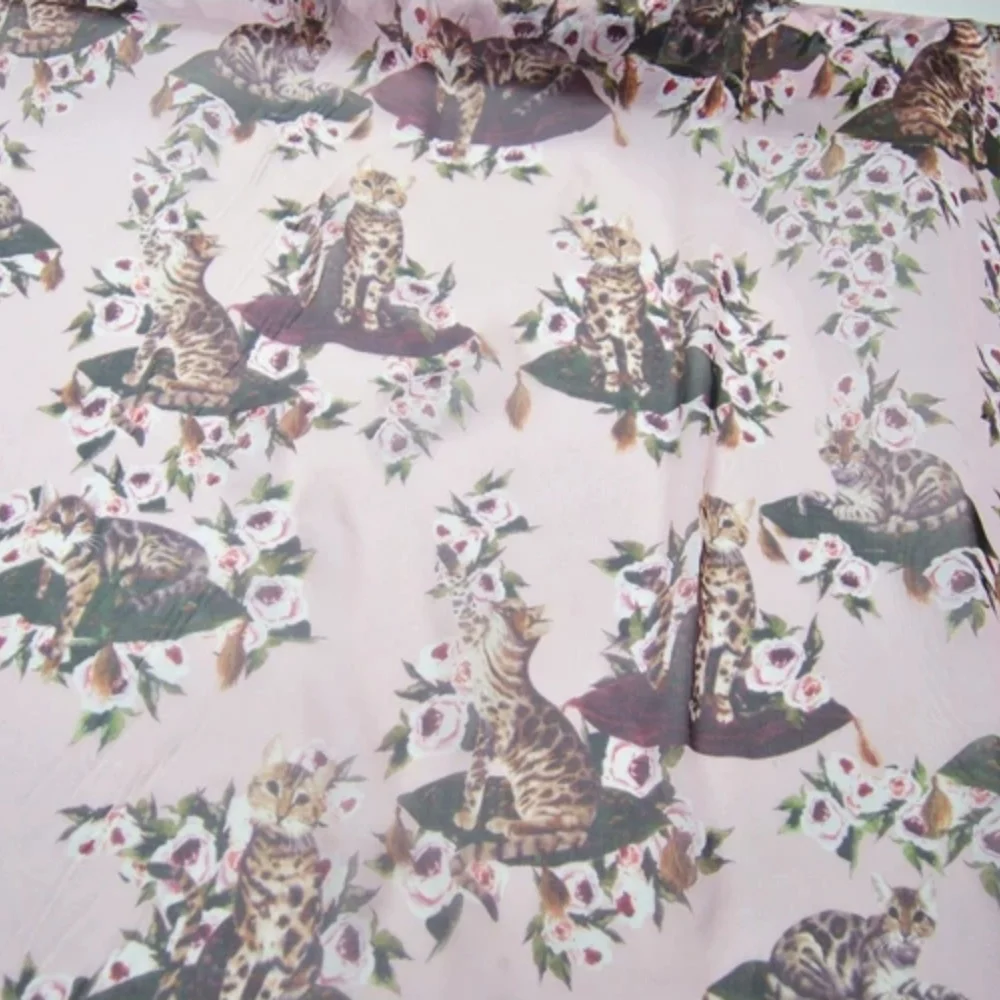 Lovely Cat Animal Nice Flowers Design Breathable Cute Silk Chiffon Fabric Smooth for Women Kids Dress Skirt Shirt Scarf Clothes