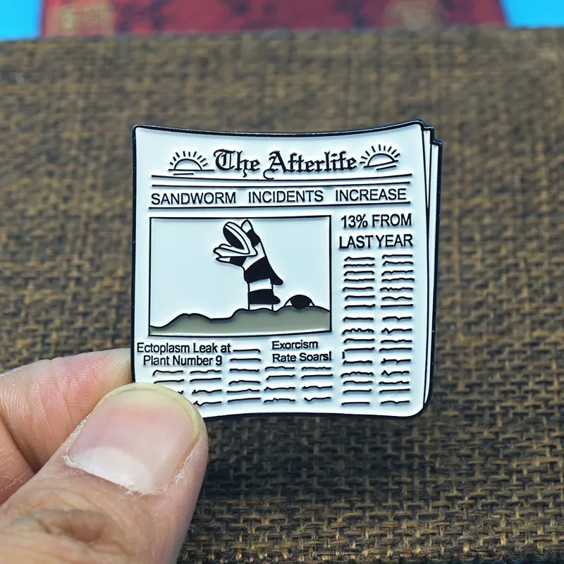 Vintage Enamel Pin  'The Afterlife' Newspaper Design Brooch Halloween & Horror Movie Theme Badge| Hats Backpacks Jackets jewelry