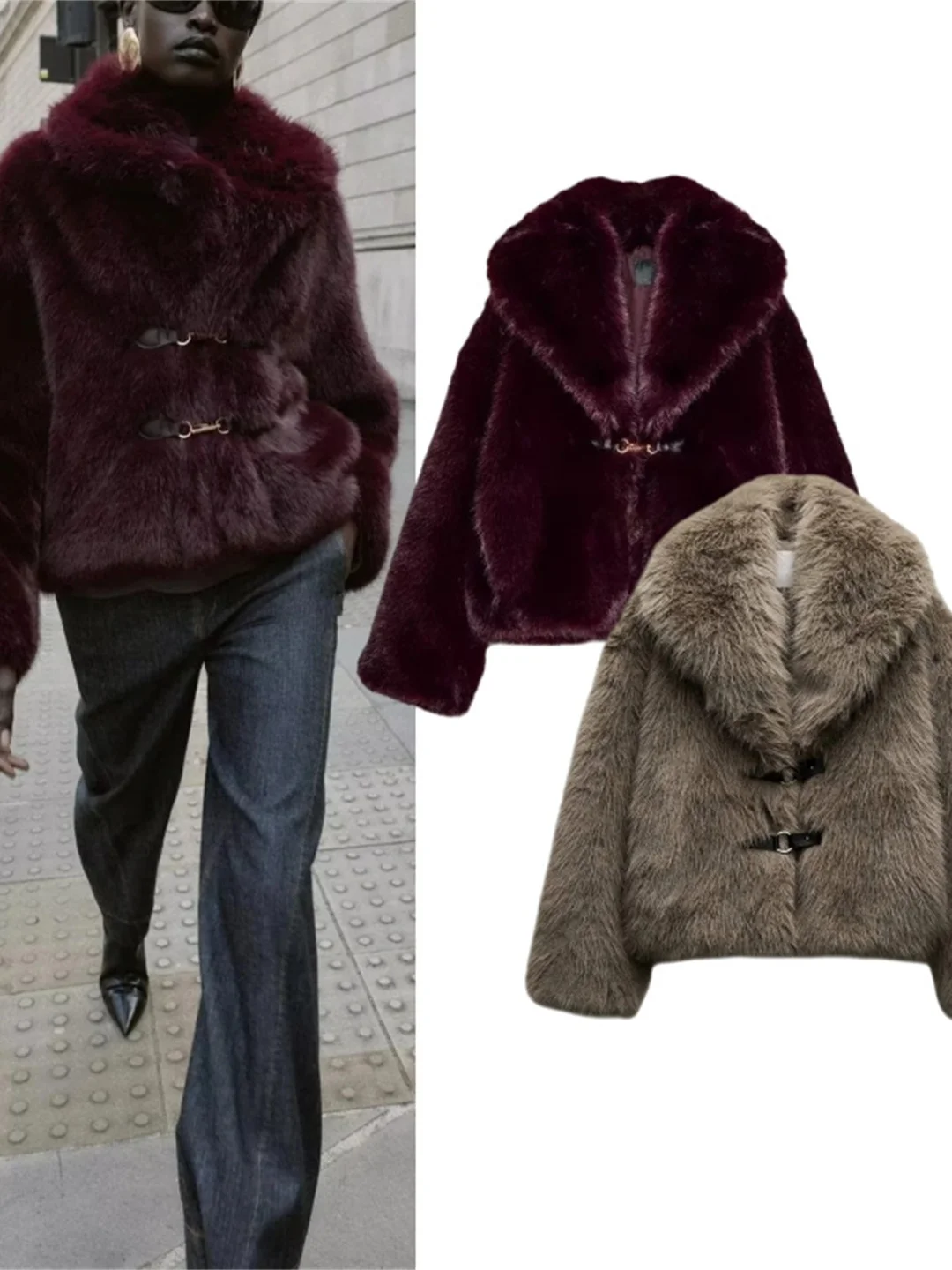 

Женское пальто с декором из узловок, имитация меха, приталенный крой, длинный рукав, отложной воротник, для повседневной носки