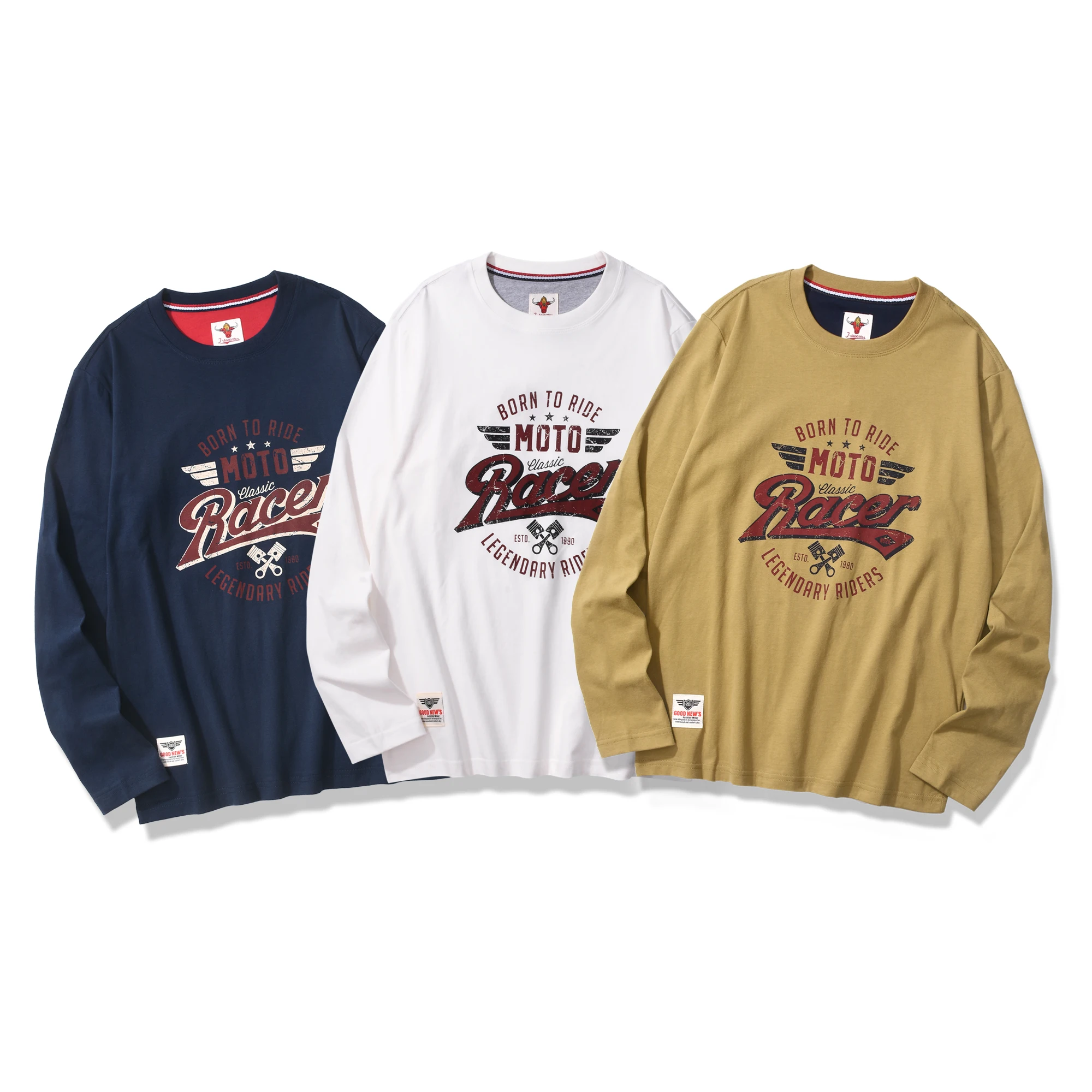 

2026 весенняя новая американская ретро футболка с длинными рукавами и круглым вырезом с буквенным принтом, мужская мода, повседневные спортивные топы из 100% хлопка