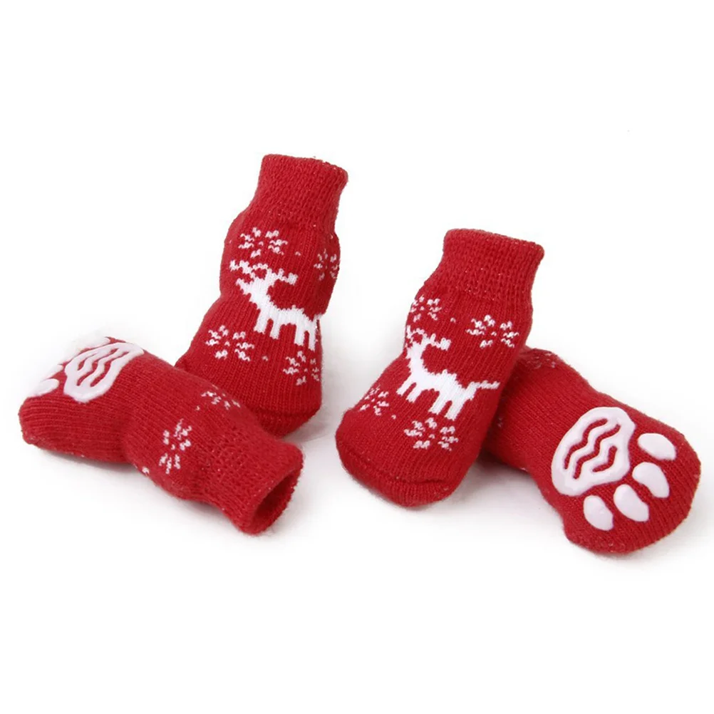 Calcetines cálidos de algodón para mascotas, medias antideslizantes con patrón de garra, protegen los pies del perro y el gato, previene arañazos, nieve fría, sal helada, Navidad, 8 Uds.