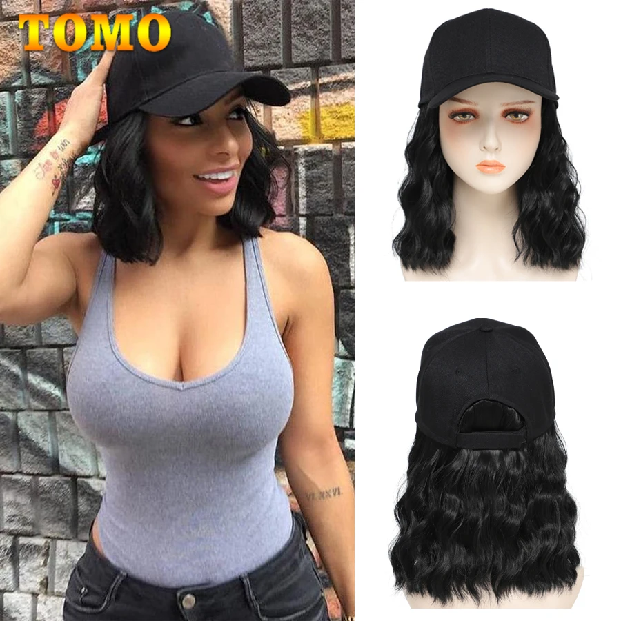 

TOMO бейсболка парик с волнистыми вьющимися волосами 8 дюймов синтетическая волнистая прическа Регулируемый парик шляпа прикрепленные короткие удлинители для девушек