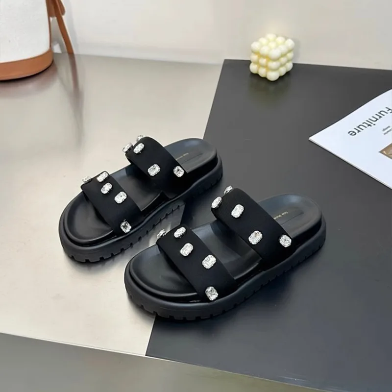 

High Quality New Summer Women's Slippers Casual Versatile Flip Flops Women Crystal Thick-soled Open Toe Sandals Women Shoes
