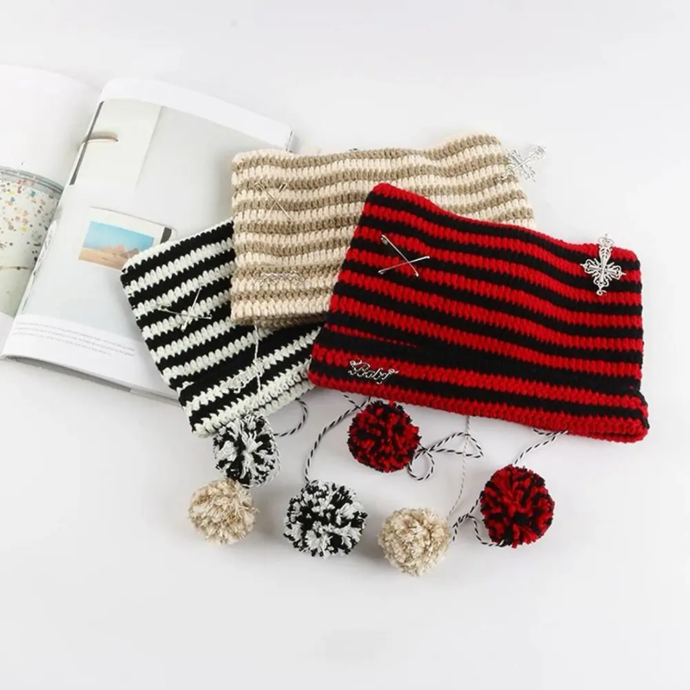 Ears Pointed Pullover Y2K Cute Y2K Beanie Hat Striped Star Devil Hat Devil Ear Cat Autumn Winter