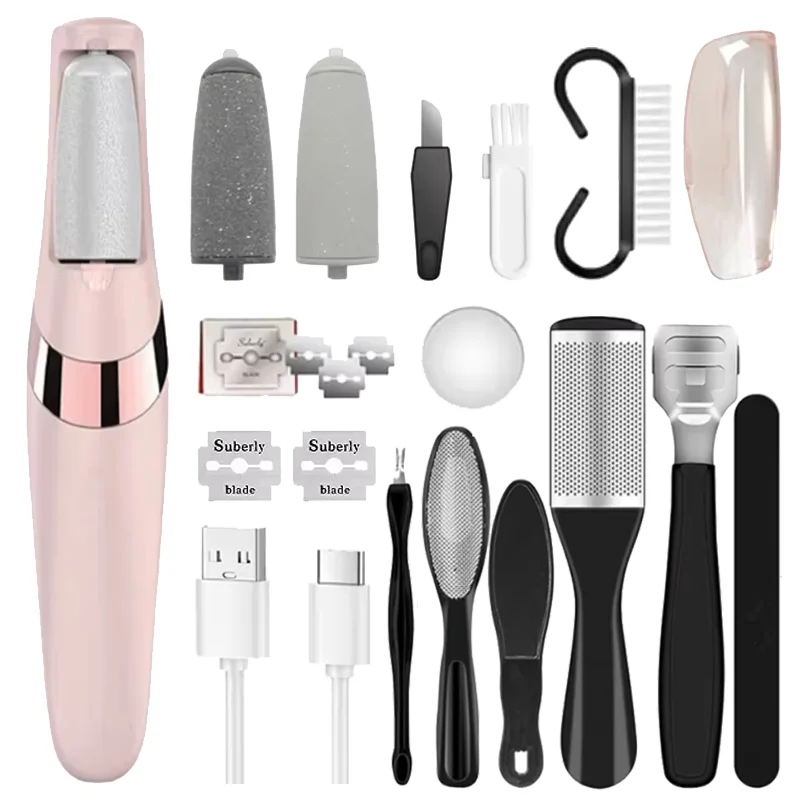 Rechargeable Electric Foot File 1+10 Set Callus Remover Machine Pedicure Device Foot Care Tools For Heels Remove Dead Skin black