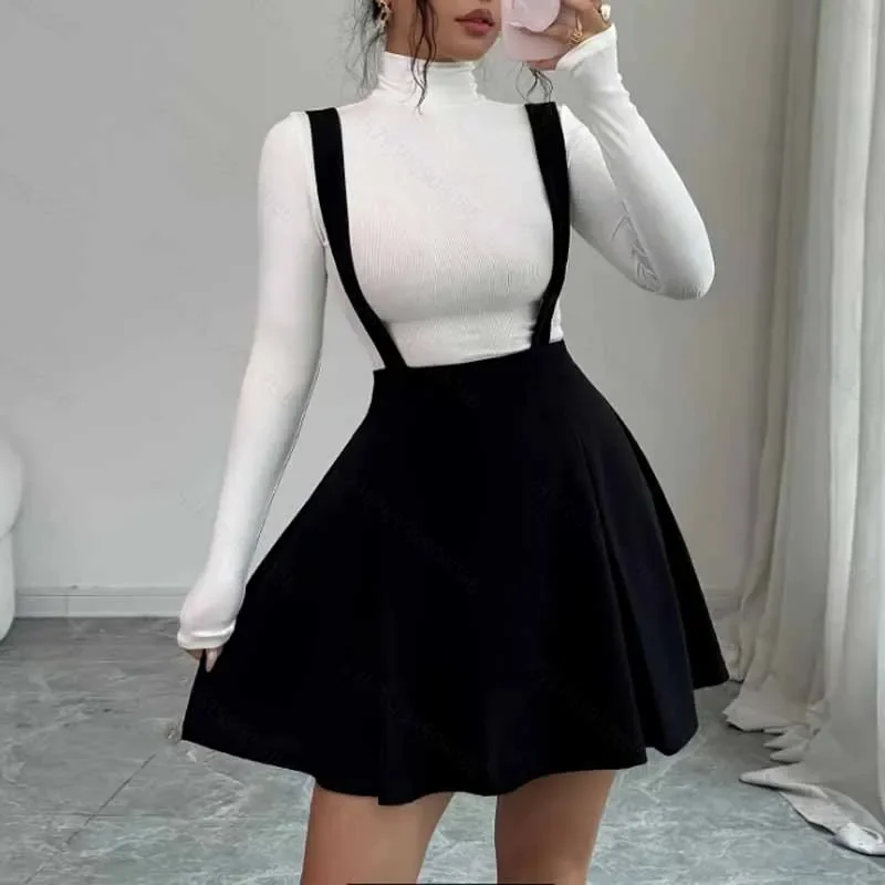 2026 New Solid Suspenders Women Skirt Elegant Slim Folds A-LINE Mini Skirt Women Skirts for Women Faldas Skirts Q7028