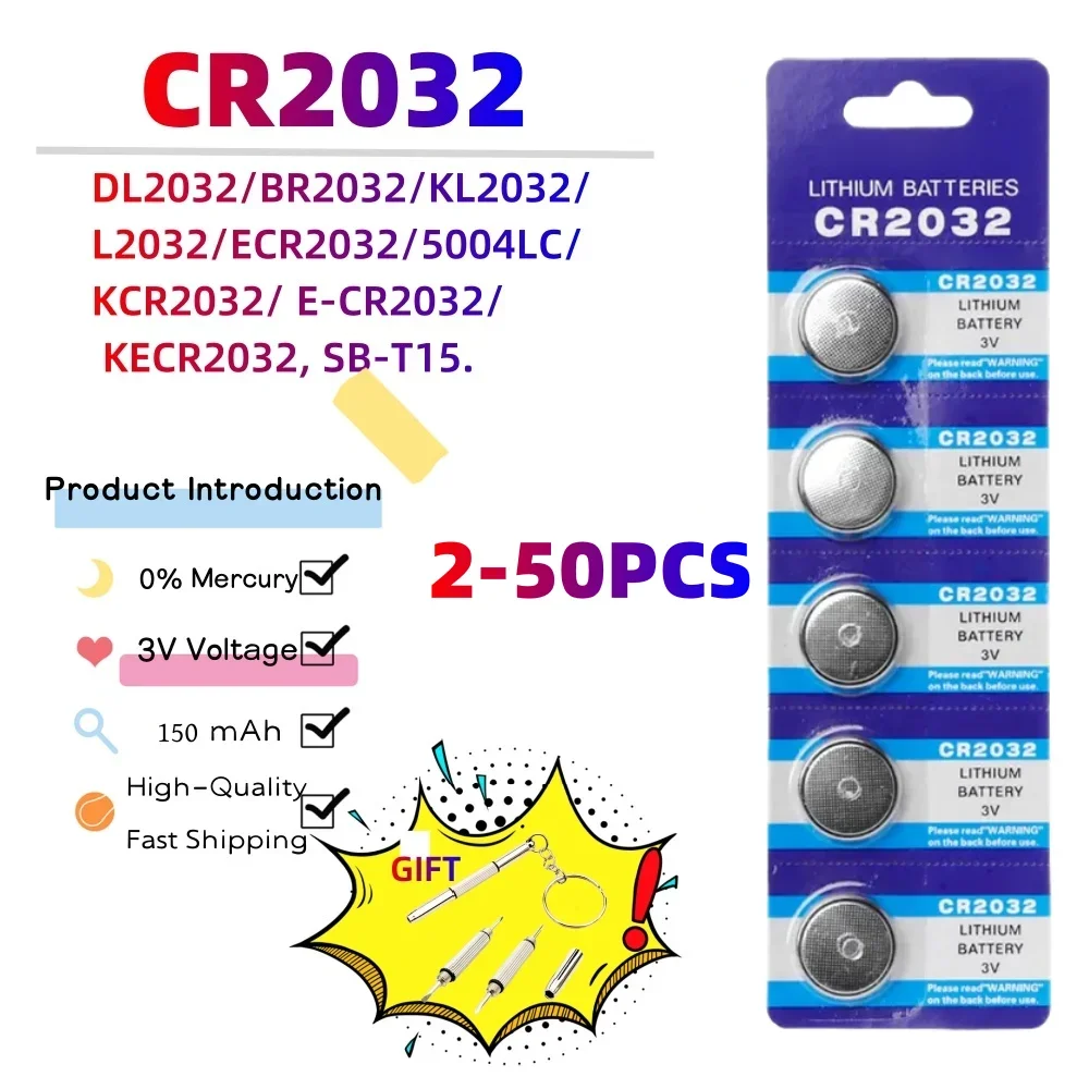 3V CR2032 Lithuim Cell Button  BR2032 DL2032 ECR2032 Lithium Li-ion Batteries for Electronic Watch LED Light Toy Remote 5Pcs