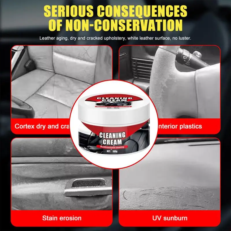 Car Cleaning Cream Car Seat & Interior Cleaning Supplies 100g Car Refurbishment Repair Cream Leather Cleaner & Conditioner For