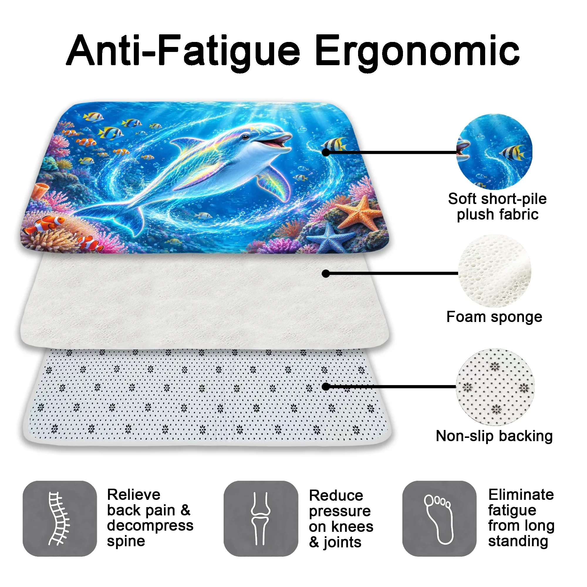 Blue Dolphin Bath Mat Water Absorbent Quick Dry Anti-Slip Shower Rug Floor Carpet for Bathroom Home Decor
