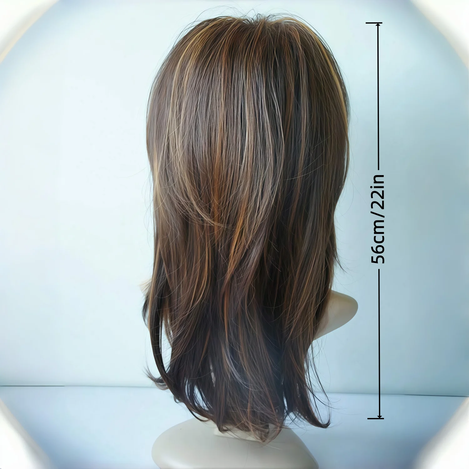 22-Inch Medium-Length Wavy Synthetic Wig, Made of Linen Blend and Brown Color, Is Suitable for Daily Wear by Fashionable Women