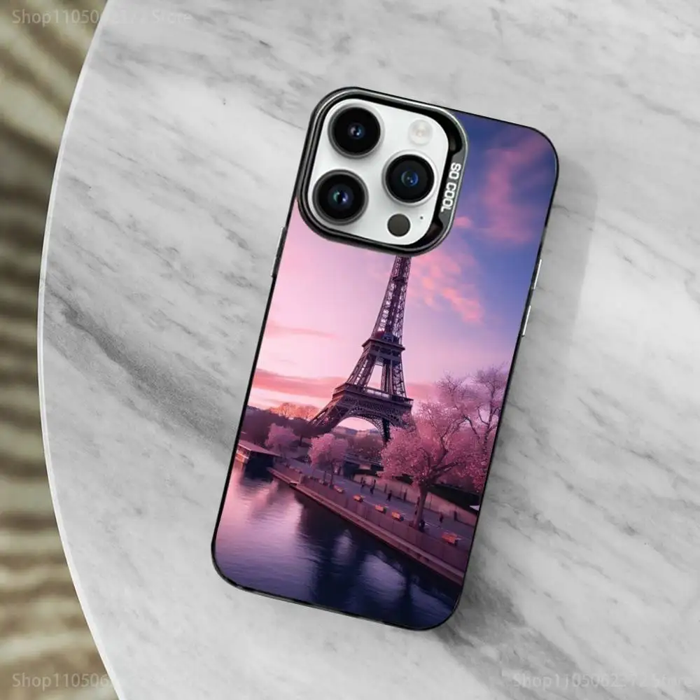 Custodia per telefono romantica Torre Eiffel di Parigi per iPhone 11,12,13,16,14,15, Mini,Pro,XS,MAX Cover antiurto nera opaca