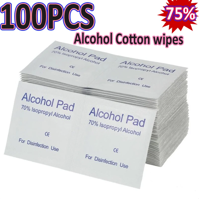 100PCs  75% Alcohol Pad Disposable Disinfection Cotton Pads Car Detailing Glass Wash Towel Alcohol Wipes Screen Glasses Cleaning