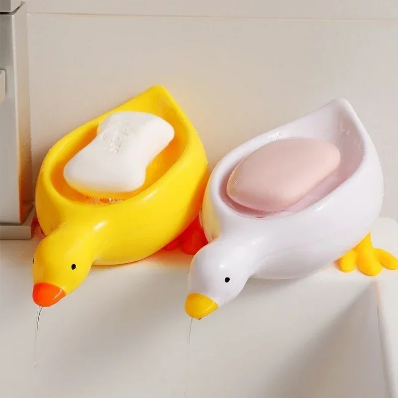 

1/2Pcs Soap Dish Self-draining Soap Rack Cartoon Duck-shaped Creative Tray Soaps Container Household Shower Bathroom Accessories