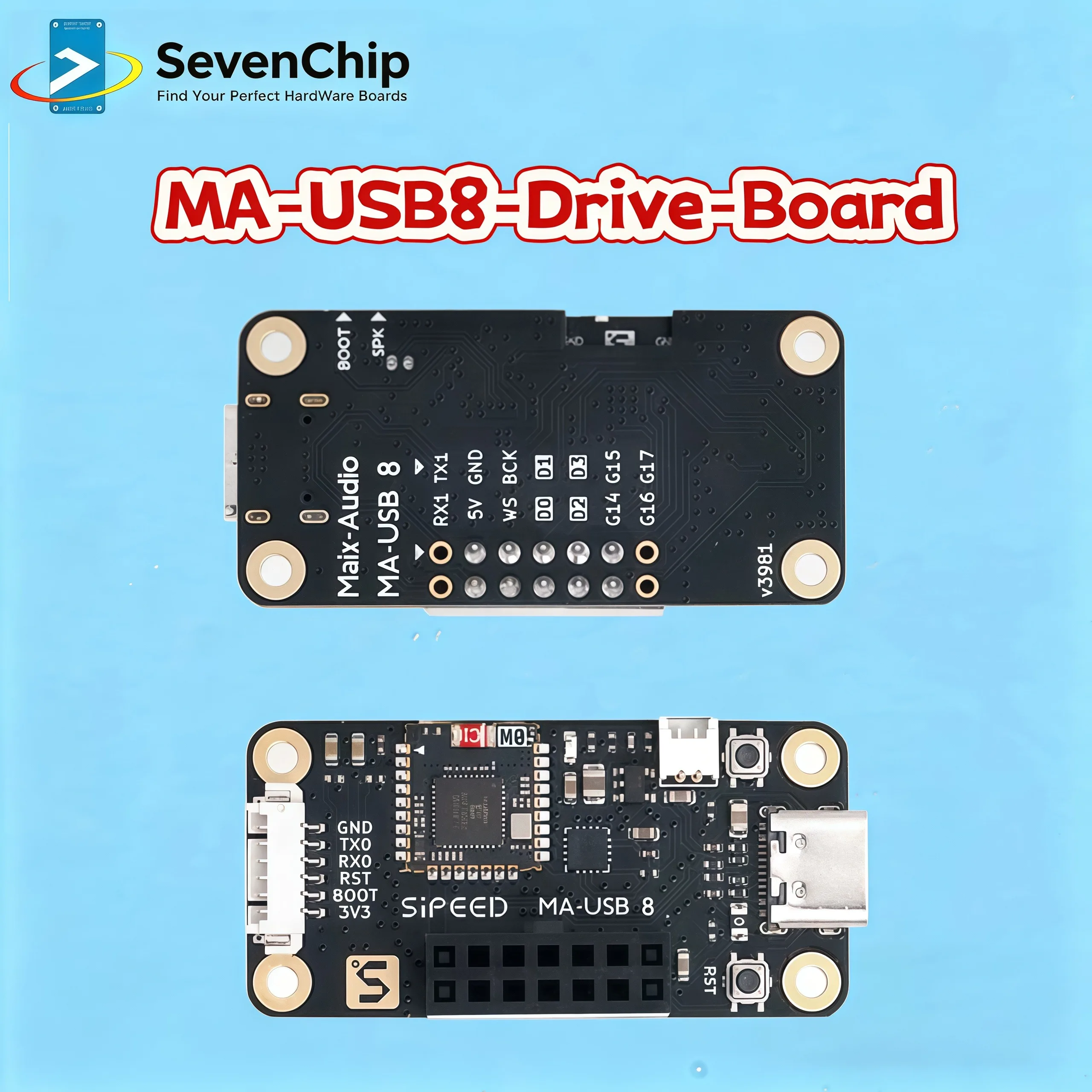 Sipeed 6+1 Mic Array Sound Source MA-USB8 Localization Beamforming USB Driver-Free Sound Card Microphone Array Kit Optional