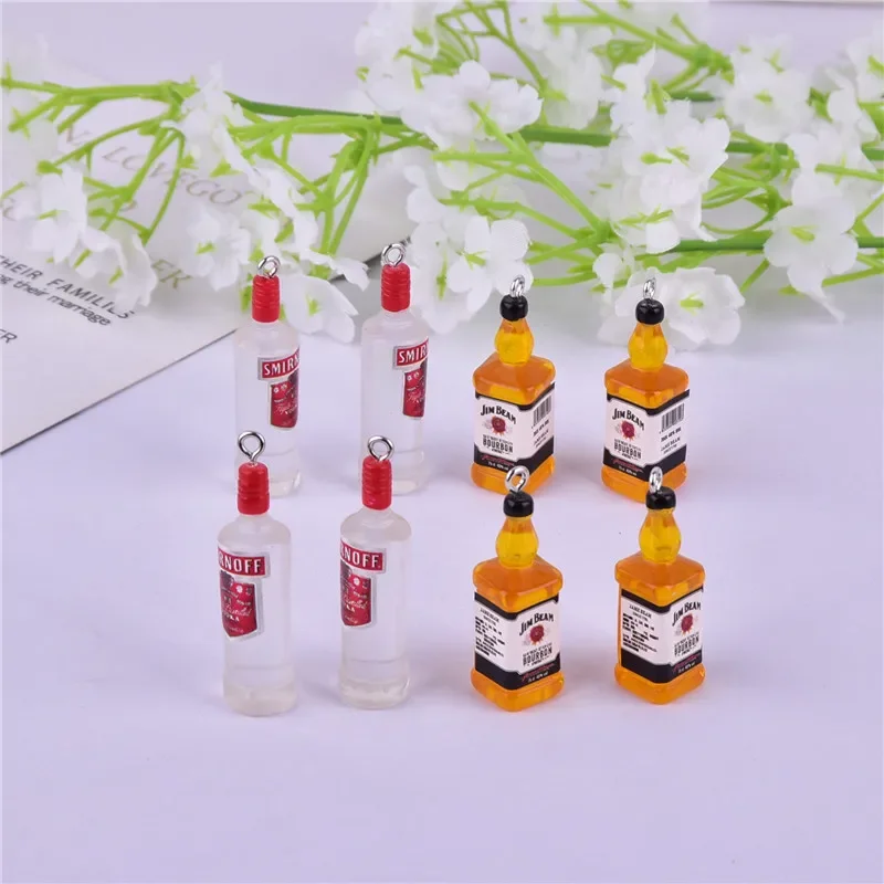 10pcs Fashion 3D Alcohol Drink Bottle  Beer Charms Earring Keychain Jewlery Findings Phone Case DIY