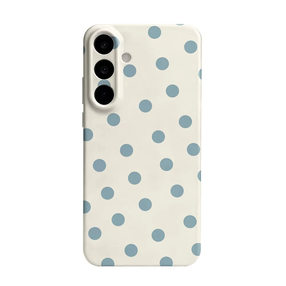 Ins Cute Light Blue Polka Dots Phone Case For Samsung S26 S25 S24 S23 S22 S21 Ultra Plus Edge FE Hard PC Shockproof Back Cover