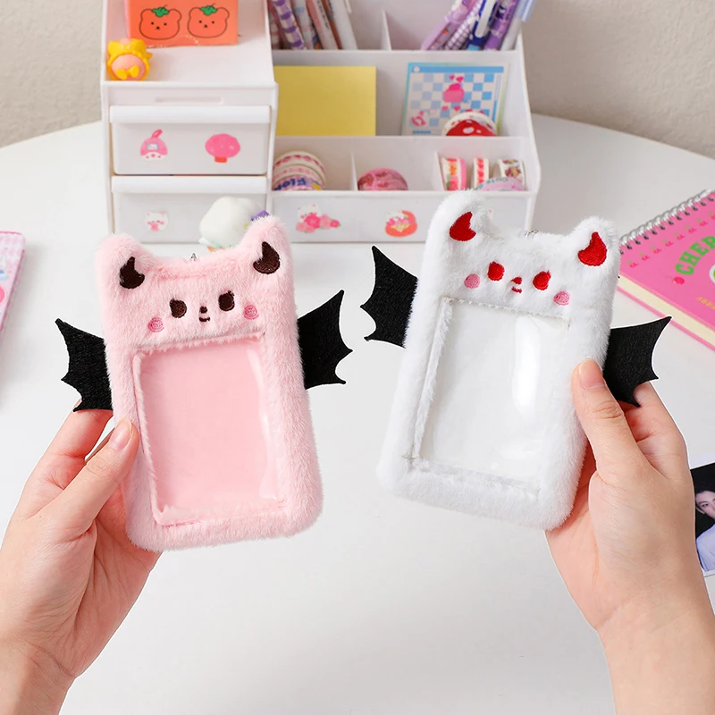 Korean Cartoon Small Wing Plush Card Holder  3 Inch INS Sweet Cool Star Photo Protective Cover Keychain Pendant