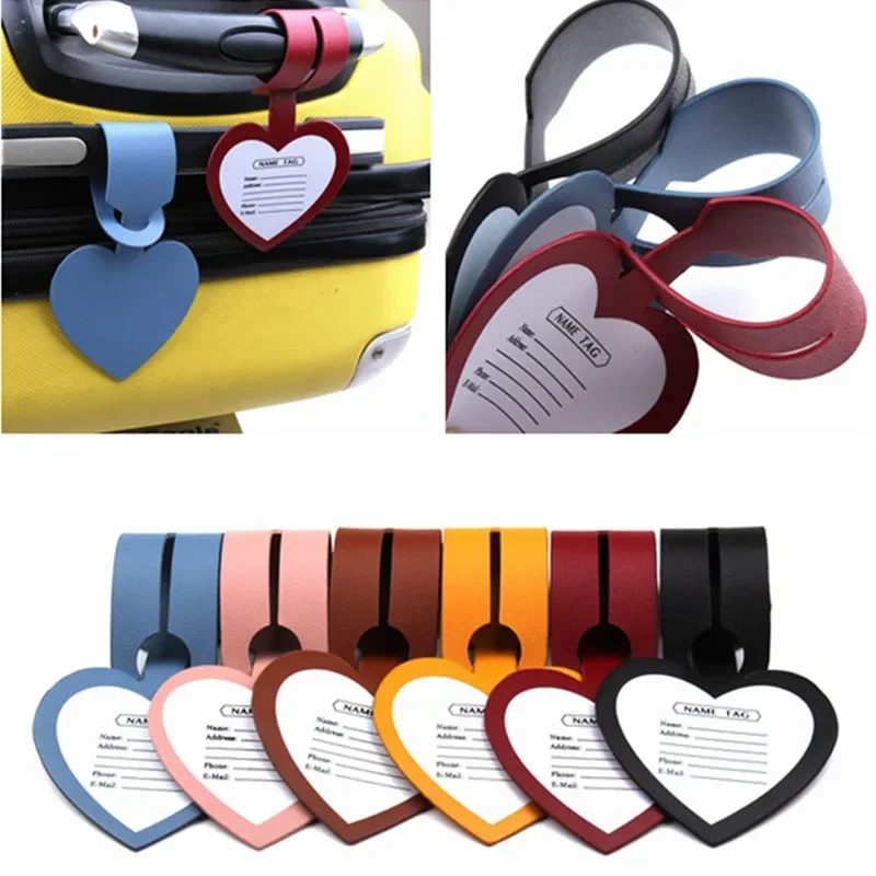 1pcs Travel Luggage Tag Cute Heart Shape Leather Suitcase Id Address Holder Baggage Boarding Tag Portable Label