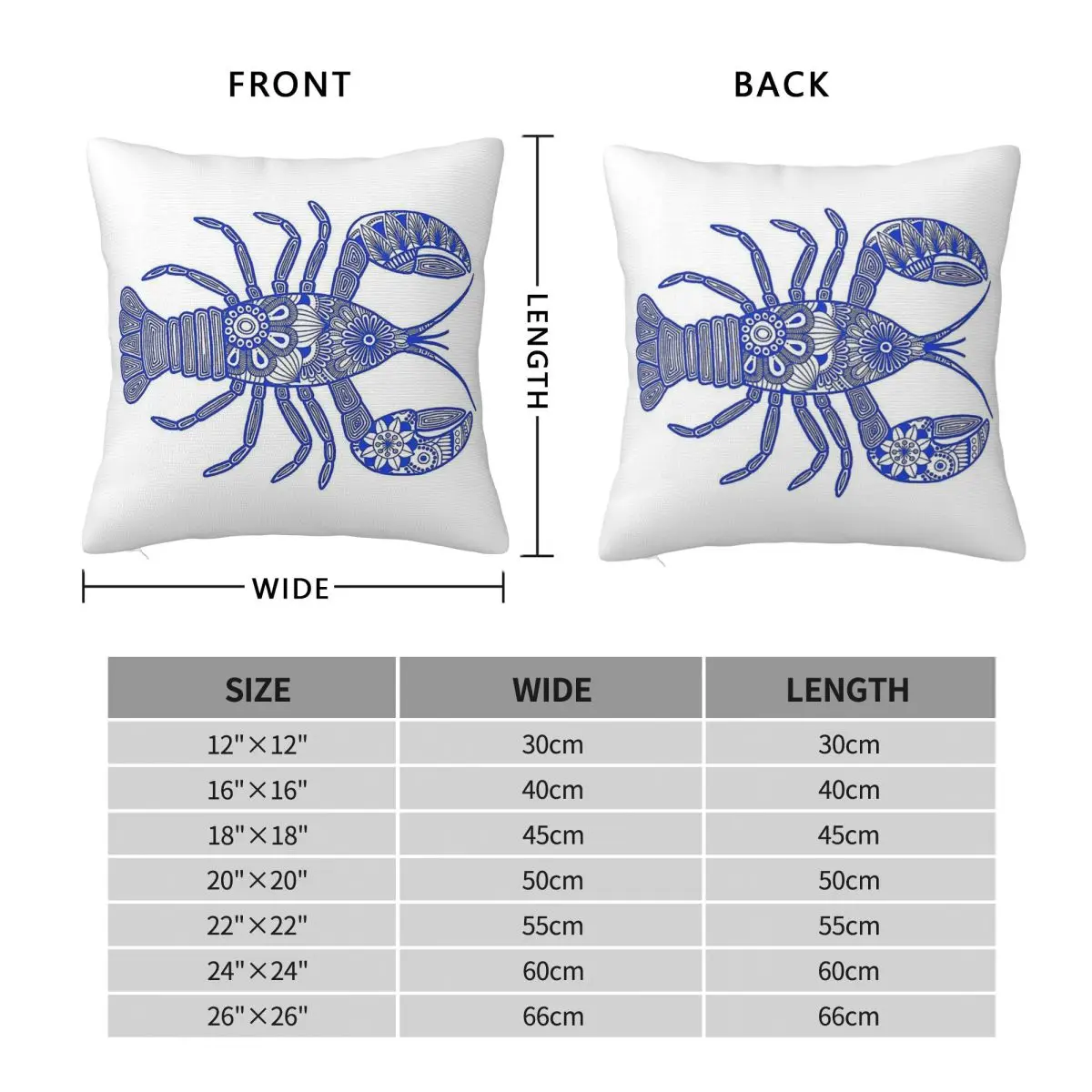Lobster Blue White Horizontal Square Pillowcase Polyester Linen Velvet Pattern Decorative Throw Pillow Case Car Cushion Cover