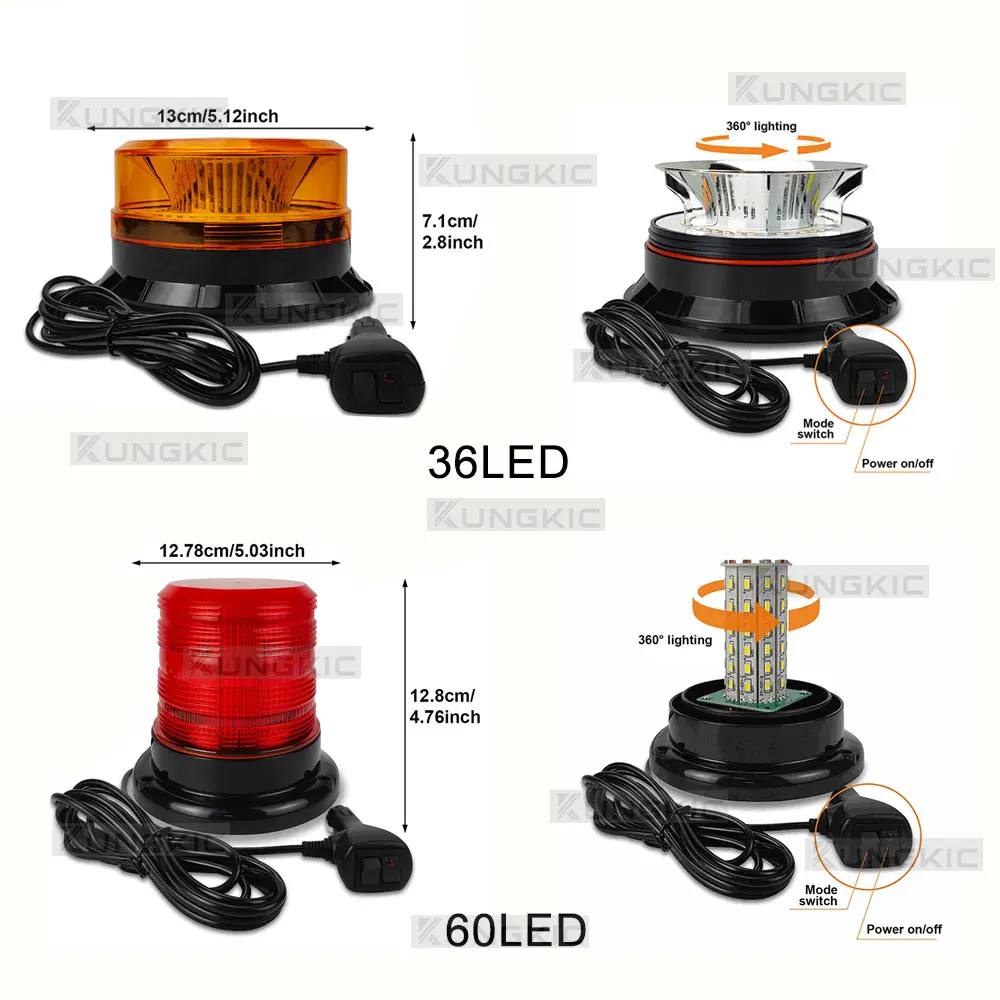 

Car Truck Roof Top Magnetic Base 60/36 LED Strobe Warning Light Emergency Beacon Security Auto Universal Flashing Light 12V 24V