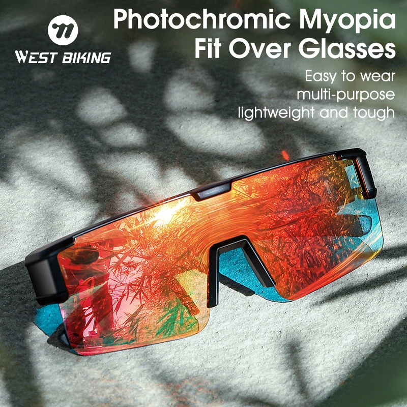 

WEST BIKING Photochromic Sunglasses UV400 Anti-Glare Fit Over Myopia Glasses Cycling Outdoor Driving Lightweight Sports Eyewear