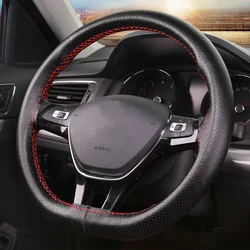 PU Leather Steering Wheel Cover Anti-Slip Braiding Cover For Steering Wheel Cowhide 37cm-38cm Steering Wheel Protector