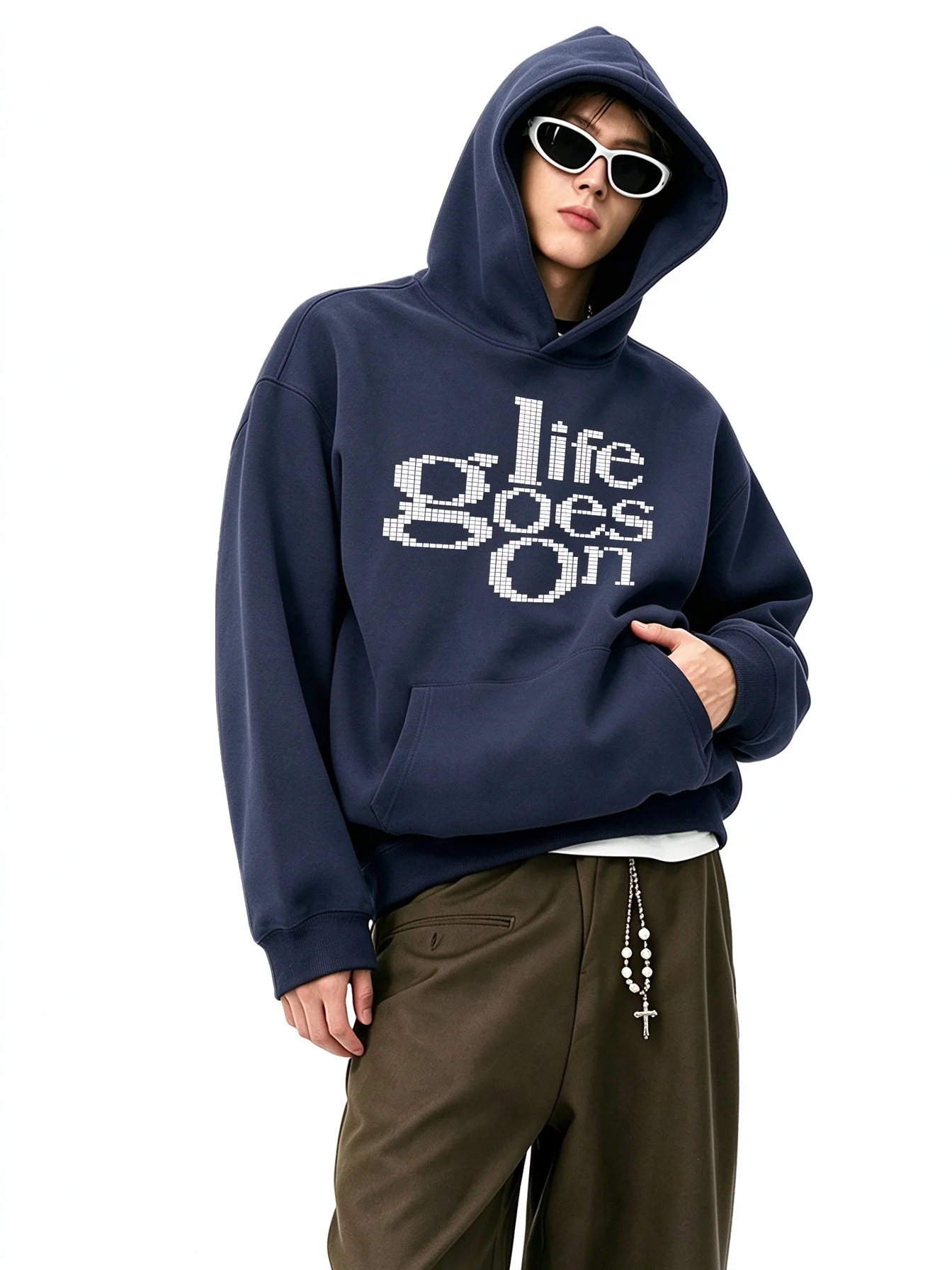 Men'S Individual Creative Pattern Loose Hooded Sweatshirt,Trendy Oversized Drop Shoulder Hoodie, Casual Style Autumn Winter Top