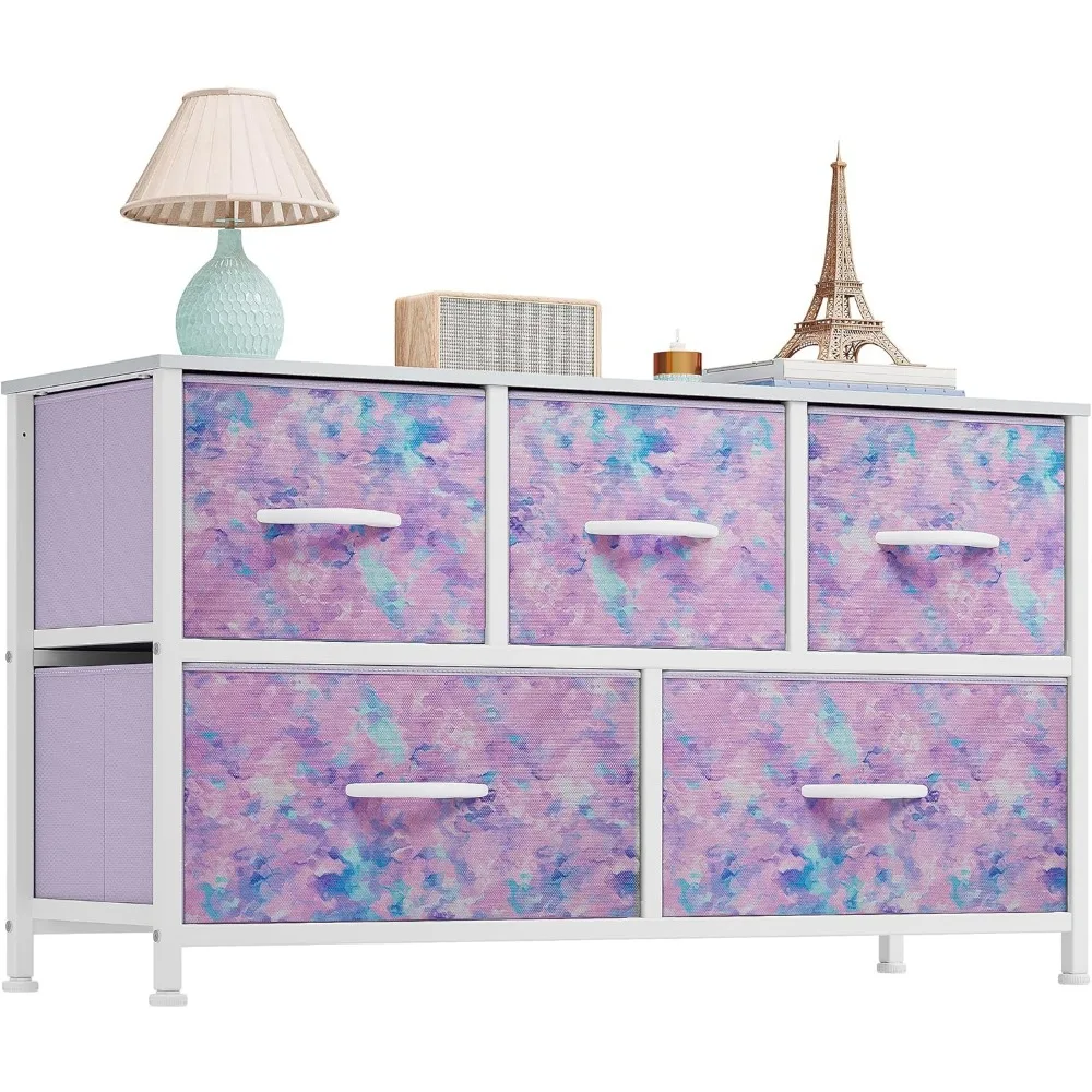

Wide Storage Tower with 5 Drawers - Fabric Dresser, Organizer Unit for Bedroom, Living Room, Closets - Sturdy Steel Frame, Easy