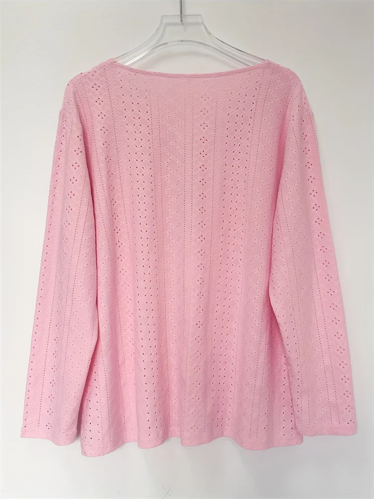 Plus size wiosna i lato nowa moda damska na co dzień z długimi rękawami t-shirt z dziurami, plus size odzież damska