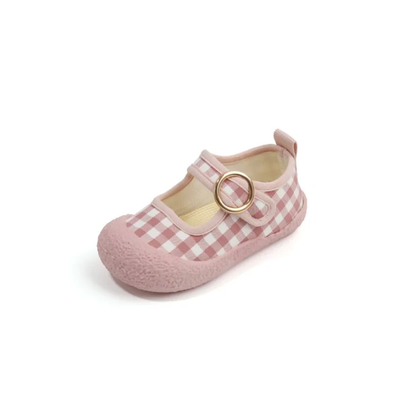 Girls Canvas Shoes Fashion Checkered Toddlers Kids Casual Shoe Indoor Soft Bottom Anti Slip Children Shoes Breathable Baby Shoe