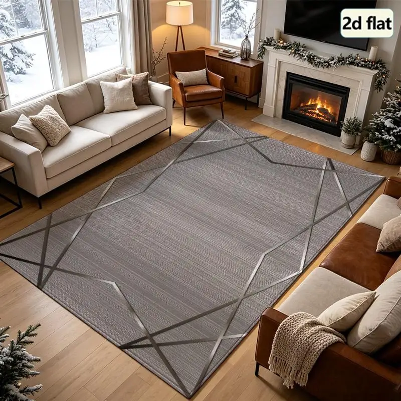 1 Piece Of Modern Geometric Metallic Line Patterned Gray Textured Carpet, Soft And Comfortable, Suitable For All Seasons, Easy To Maintain, Ideal For Living Room, Bedroom, Entryway Home Decor, Autumn And Winter Room Decor