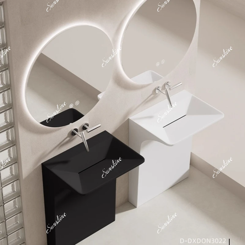 

Artificial stone column basin sink integrated floor art, bathroom balcony