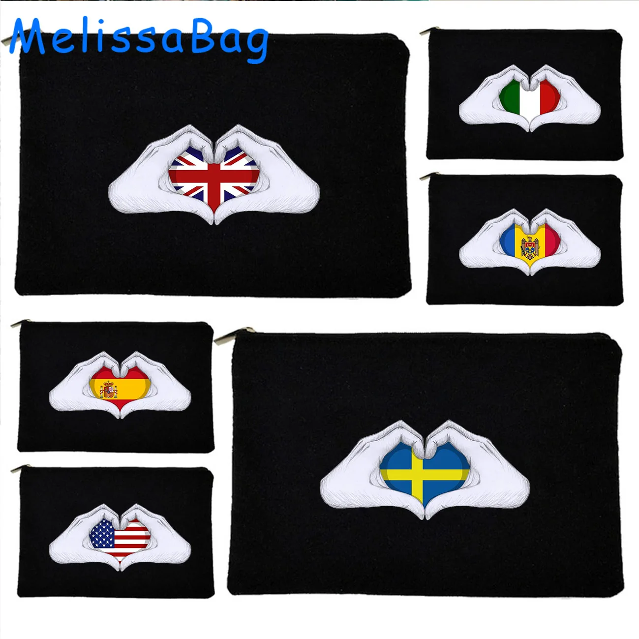 Belgium Cyprus Denmark Estonia France Germany Iceland Ireland Italy USA Spain Sweden Flag Cosmetic Makeup Bags Pencil Case Pouch