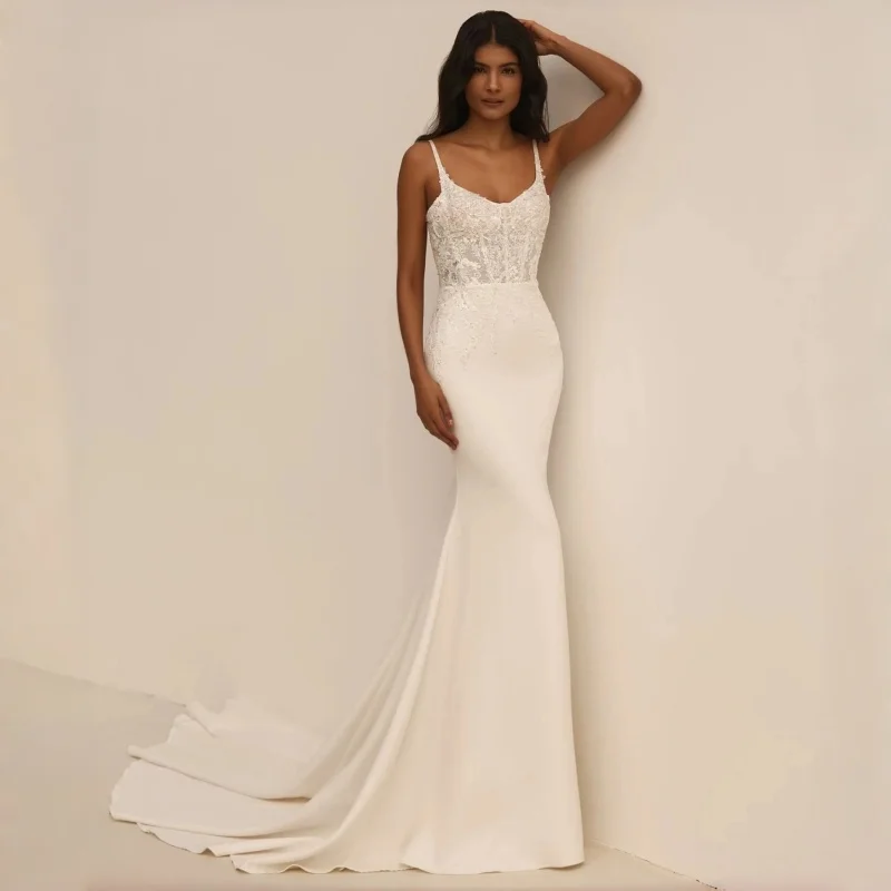 Modern Alluring Sweetheart Neck Mermaid Wedding Dress Lace Corset Bodice Spaghetti Straps Cathedral Train Bridal Gown Customiz