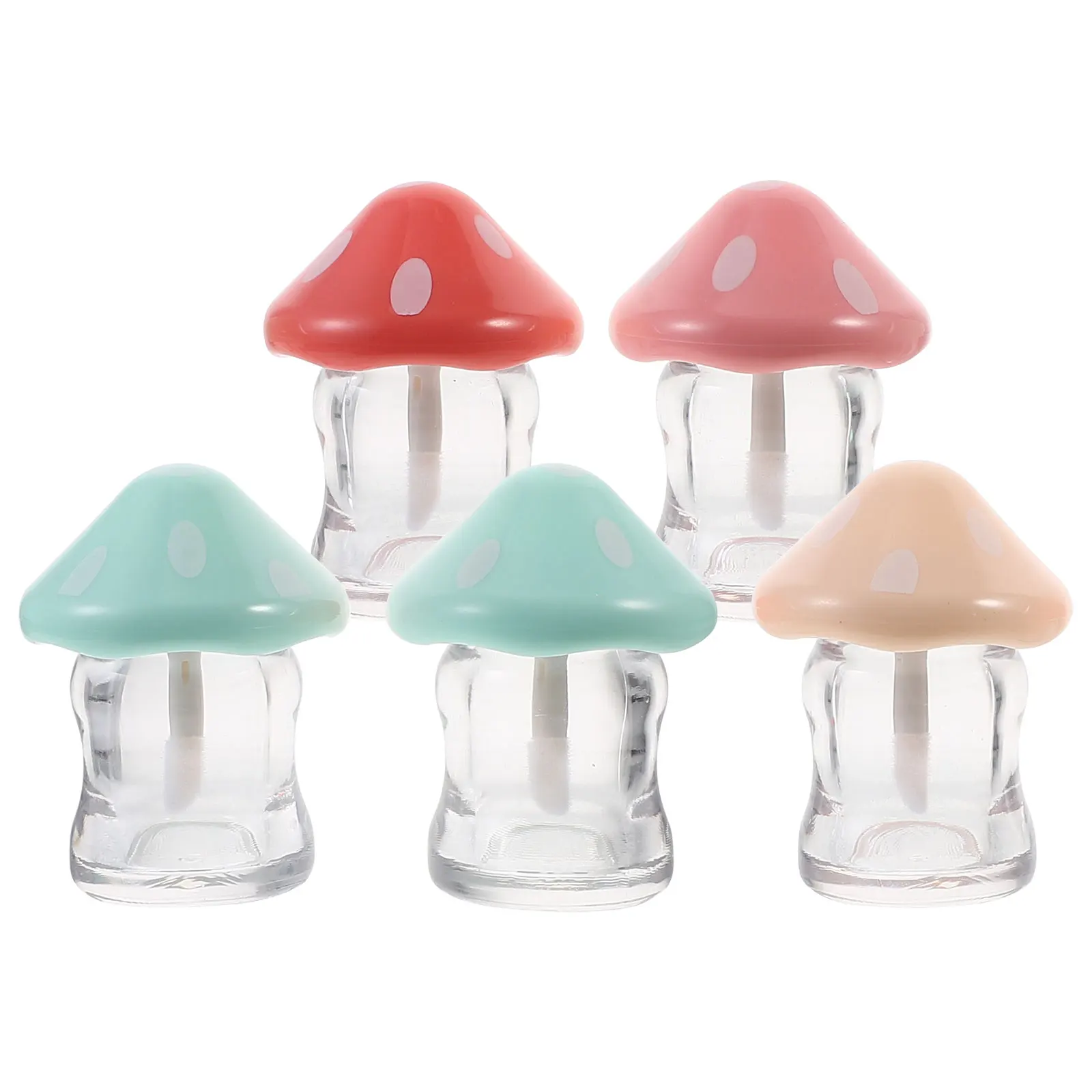 

5pcs Mushroom Shaped Empty Containers For Diy Balm Cream Refillable Reusable Portable Travel Use Tubes Bulk Empty Lip Gloss