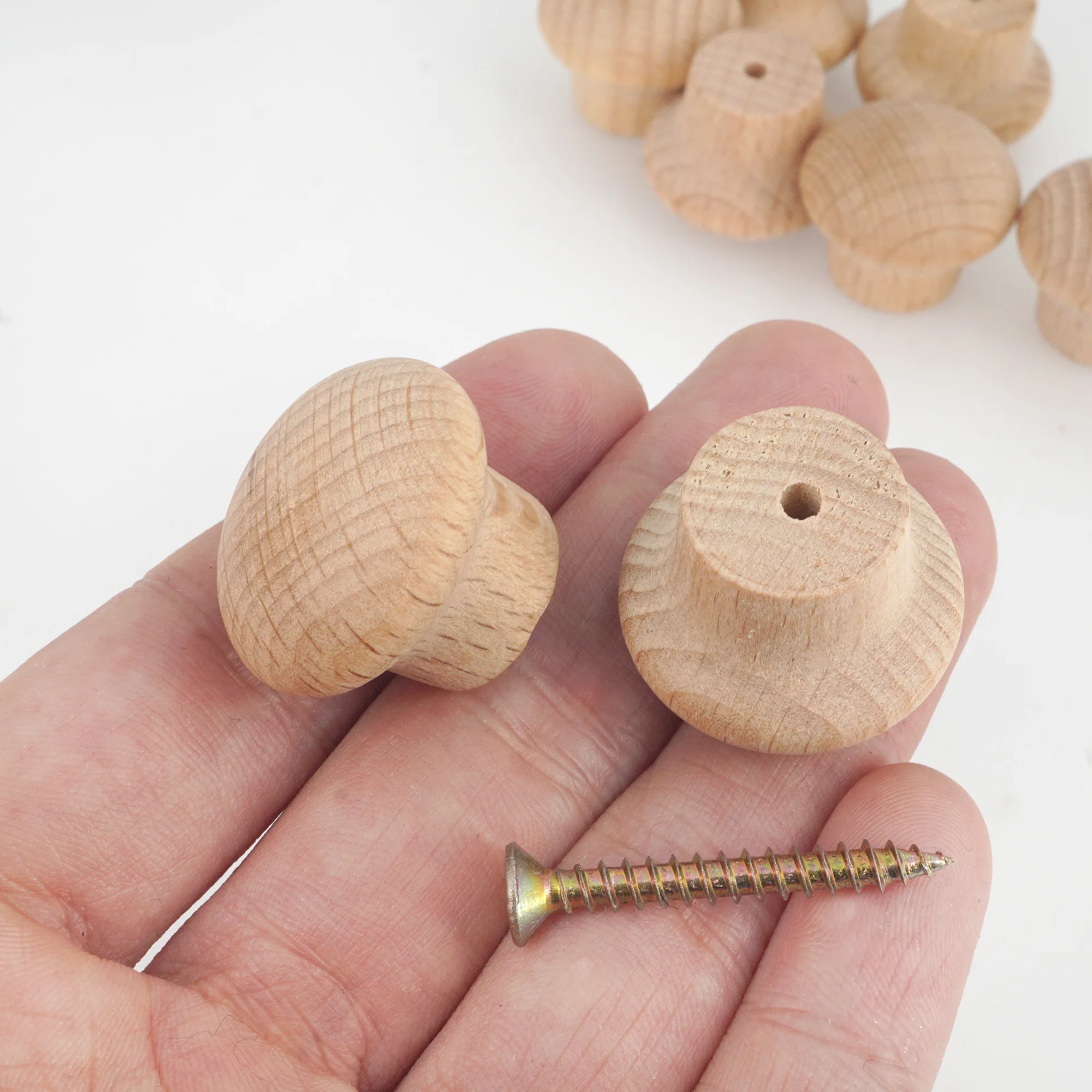 24mm Unpainted Beech Wood Drawer Knob Pull Cabinet Wooden Furniture Handle