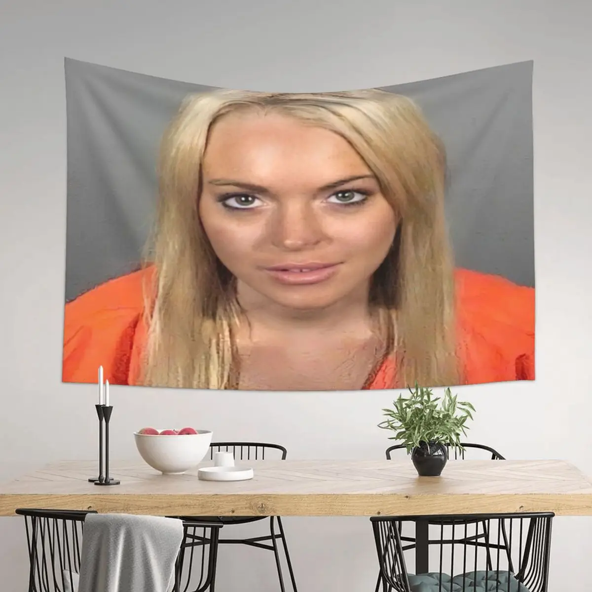 

lindsay lohan mugshot Tapestry Japanese Room Decor Aesthetic Home Decor Tapestry