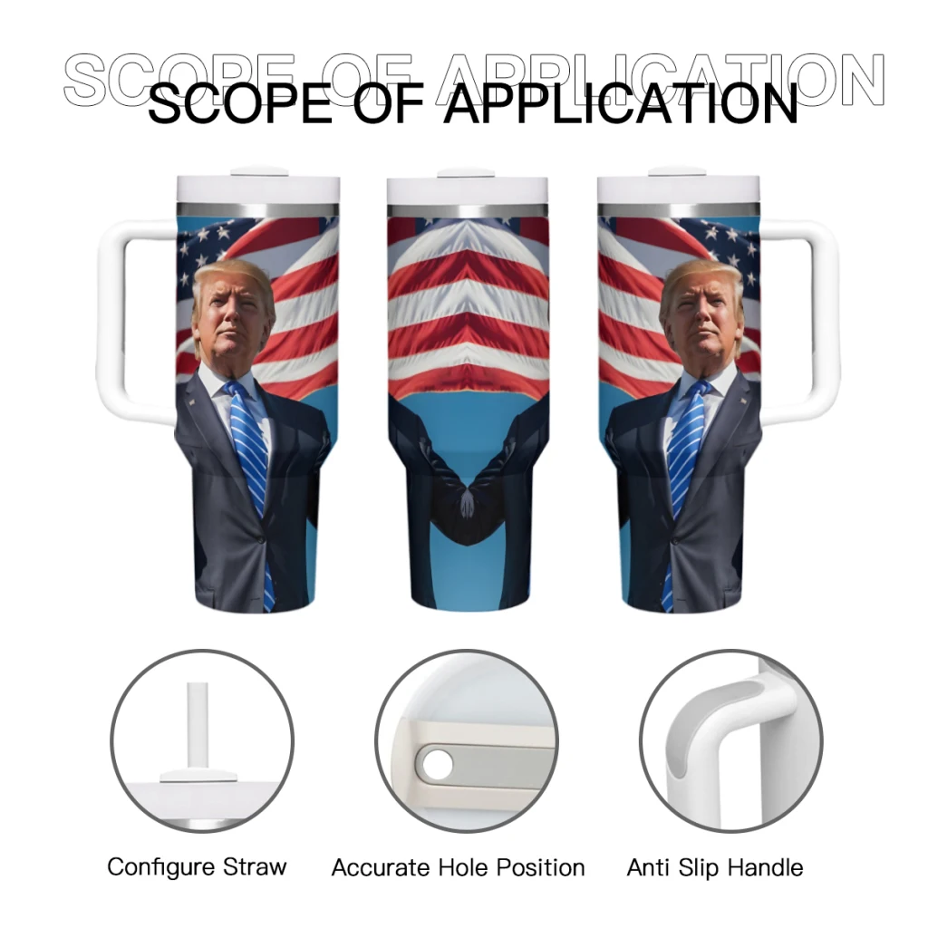 Donald Trump 2024 40oz Stainless Steel Car Mug With Handle Straw Thermal Iced Travel Cup Vacuum Insulated Coffee Hot Cup