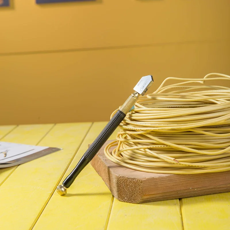 デリ高品質ガラスカッター小型スチール刃付き滑り止めハンドル耐久性のあるダイヤモンドカッターヘッドで精密な切断が可能