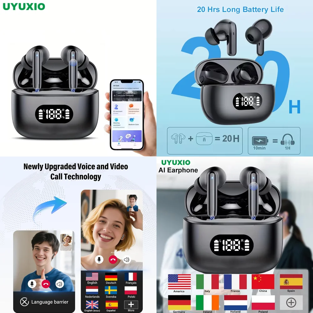 

New Wireless Earphones with LED Display AI Language Translation Headphones with 144 Online Languages Real Time Earbuds Trending