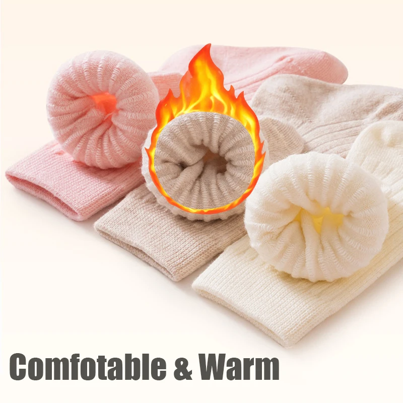 6 Pairs Newborn Socks Soft Cotton Mid Calf Toddler Socks Winter Thick Warm Ribbed Solid Color Infant Socks For Boys Girls