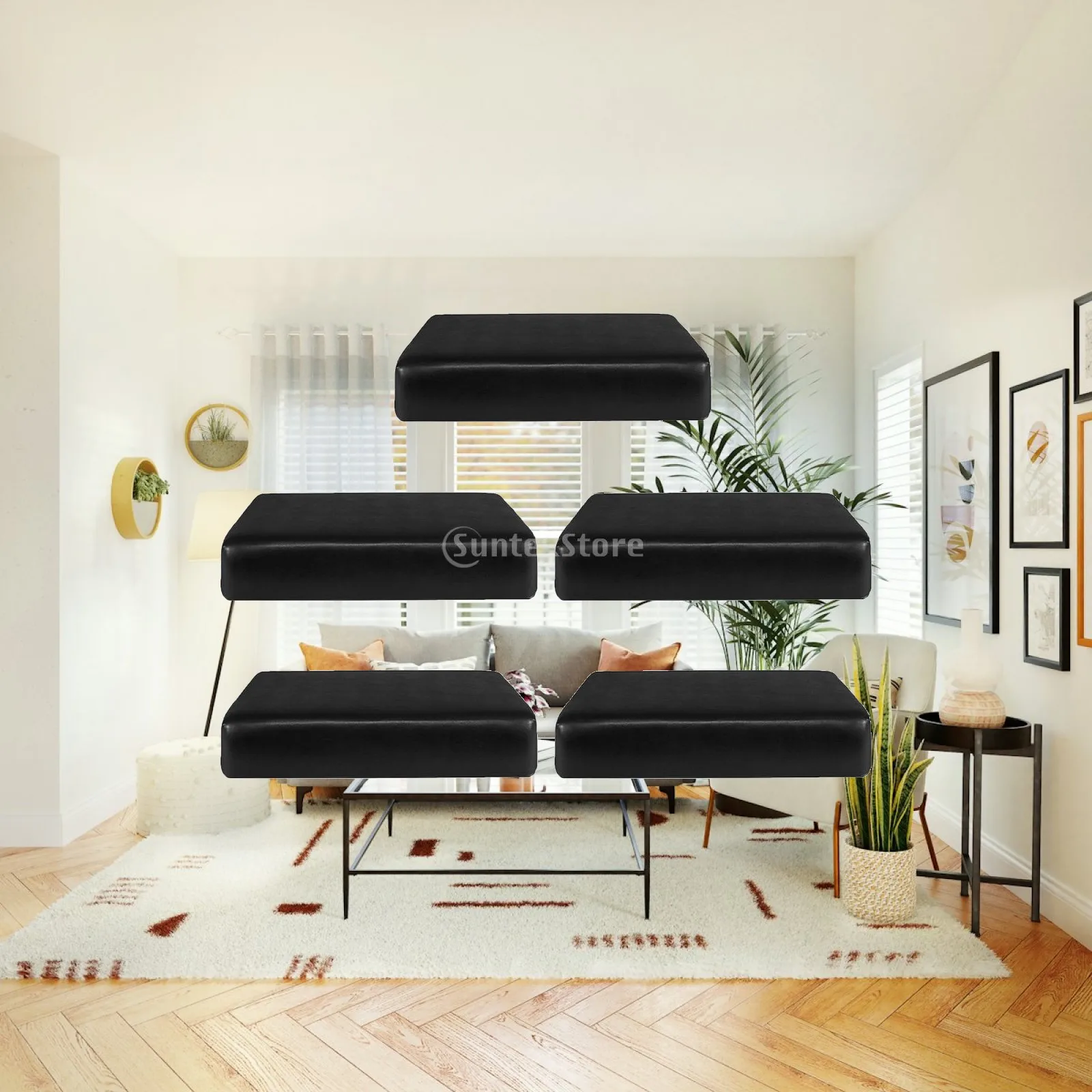 5pcs Waterproof PU Leather Solid Color Elastic Jacquard Polyester Sofa Seat Cushion Seater