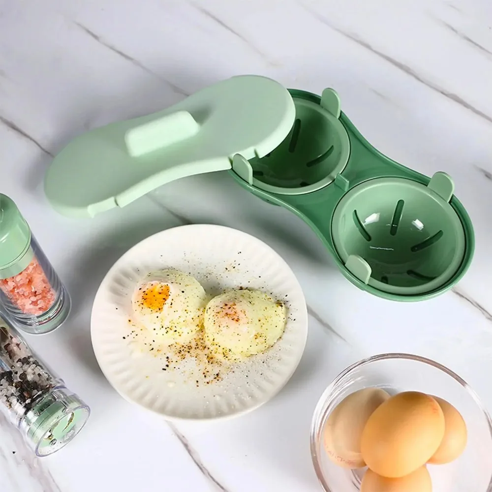 Microwave Egg Poacher Efficient Microwave Double Egg Poacher Cook Poached Eggs with Detachable Drain Basket Heat for Kitchen