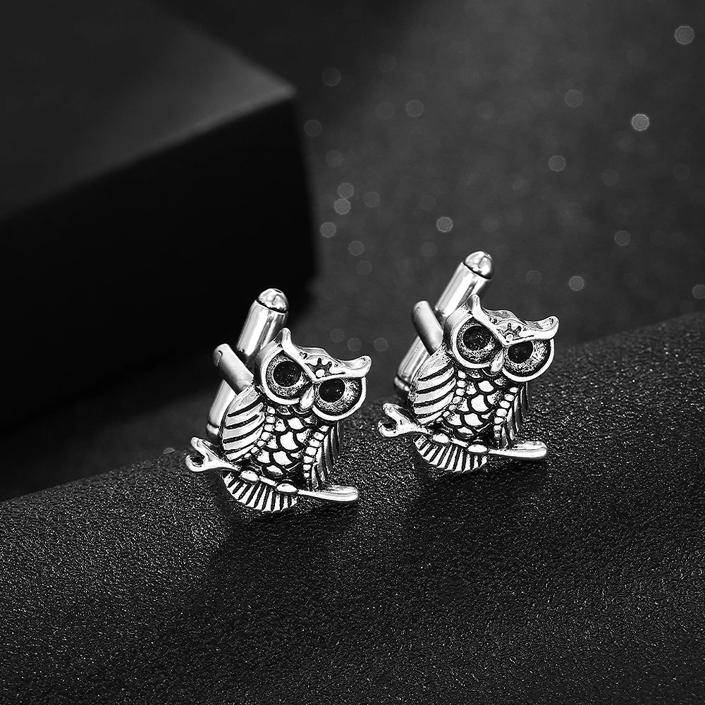 5 Arten Vintage Eule Kristall Manschetten knöpfe alte silberne Farben Neuankömmling Herren Gemelos Hemd Anzug Schmuck Zubehör – Detail 2