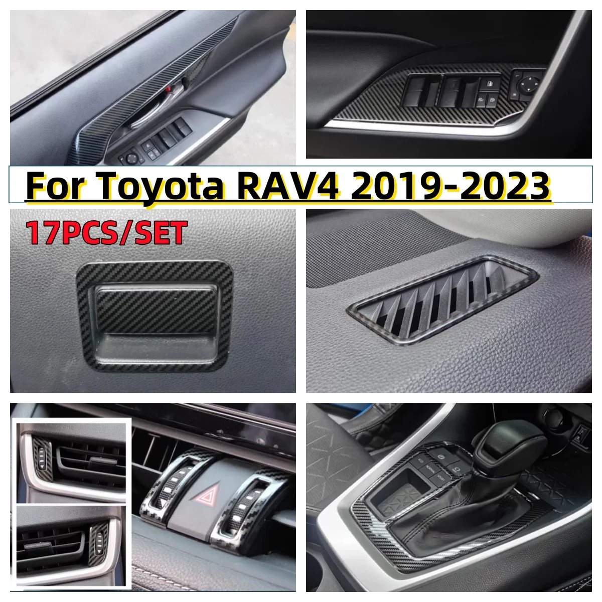 17PC Carbon Fiber Door Handle Gear Shift Air Outlet Cover Trim For Toyota RAV4