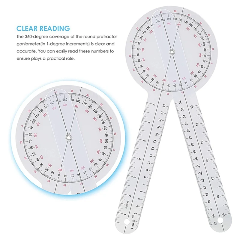 GTBL 6 Stuk Goniometer 6/8/12 Inch Ergotherapie Gradenboog Tool Meten Hoek Heerser 360 Graden Universele