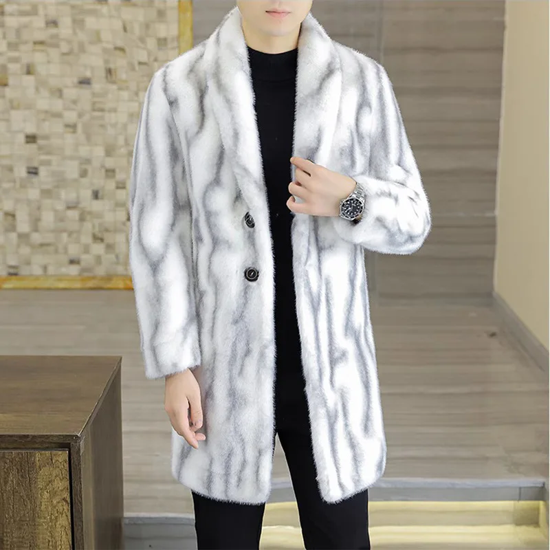 

Single Breasted Suede Men Clothing Turn Down Collar Cardigan Thick Warm Fur Outerwear Long Sleeve Faux Leather Casual Loose